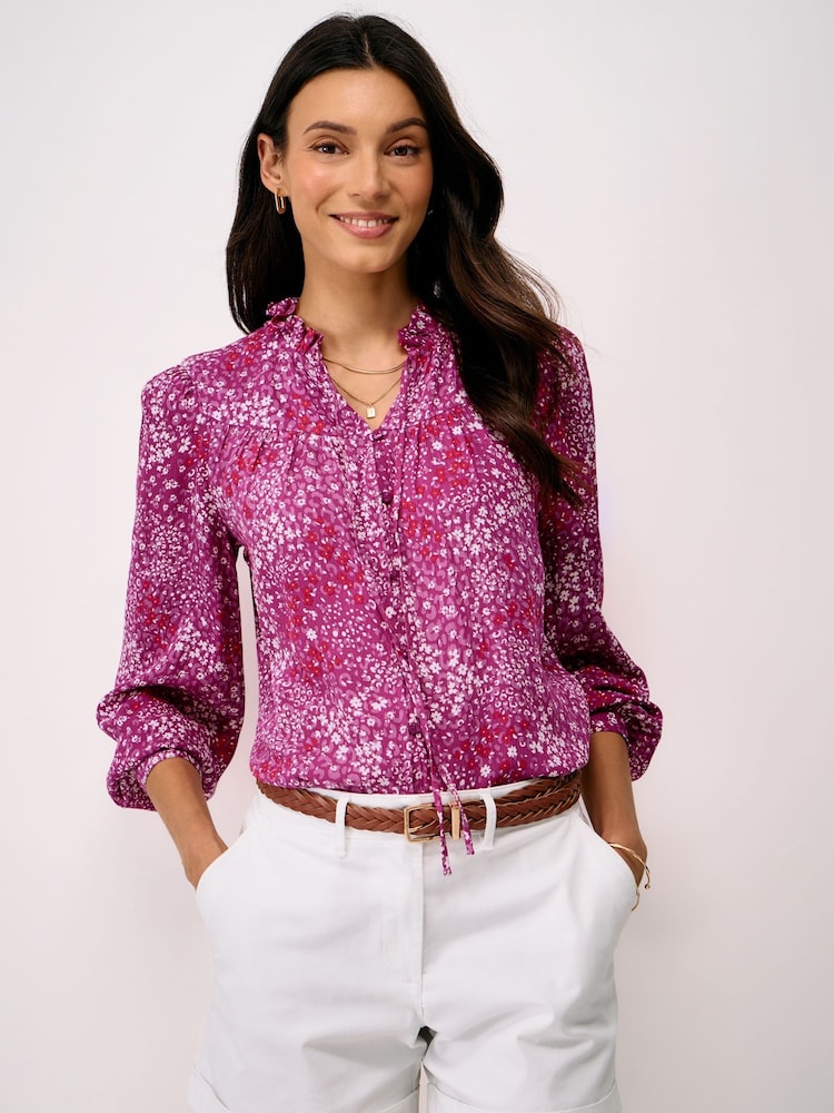 Crew Clothing Pink Noemi Button Through Floral Blouse - Image 1 of 6