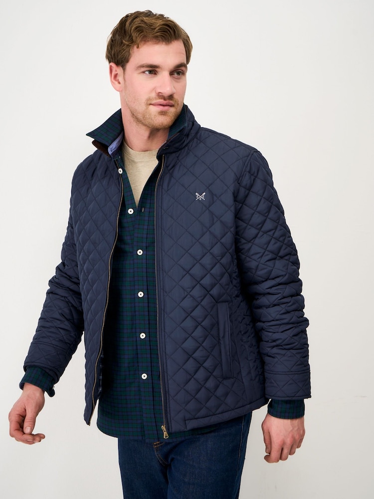 Crew Clothing Blue Quilted Harrington Jacket - Image 1 of 5 Crew Clothing Blue Quilted Harrington Jacket - Image 1 of 5