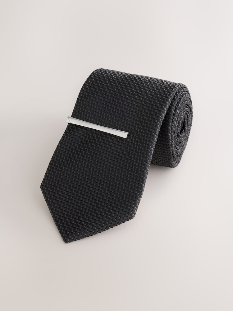 Black Texture Tie with Clip - Image 1 of 3 Black Texture Tie with Clip - Image 1 of 3