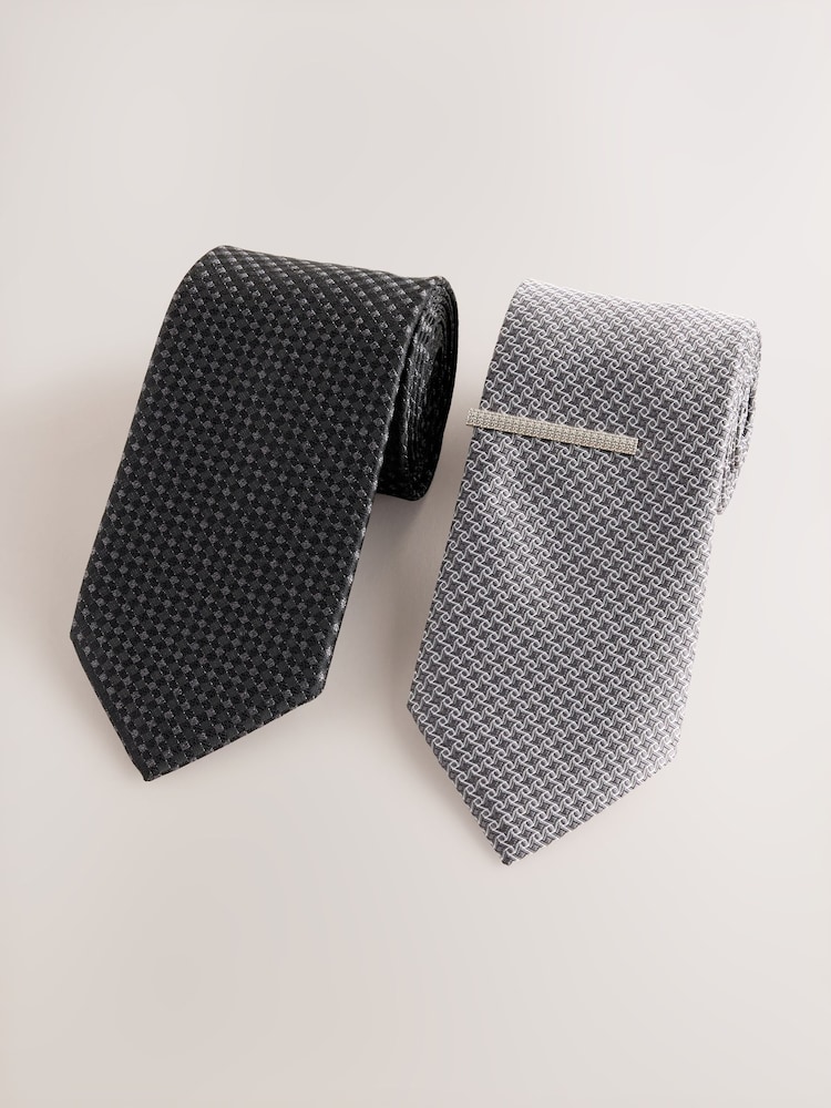 Black Textured Ties 2 Pack - Image 1 of 4 Black Textured Ties 2 Pack - Image 1 of 4