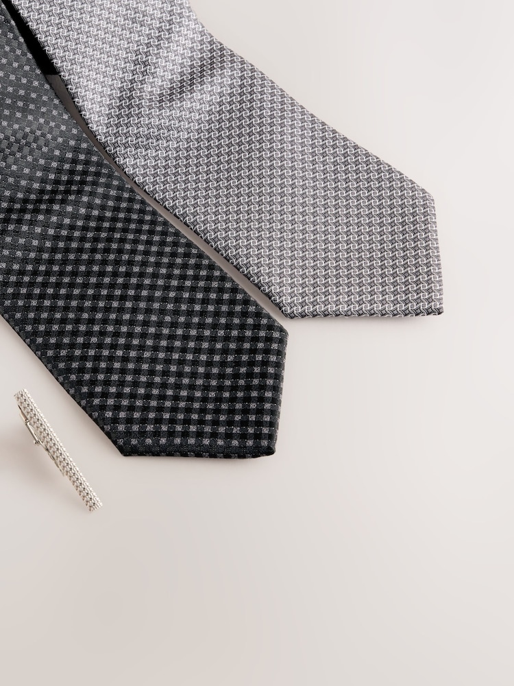 Black Textured Ties 2 Pack - Image 2 of 4 Black Textured Ties 2 Pack - Image 2 of 4