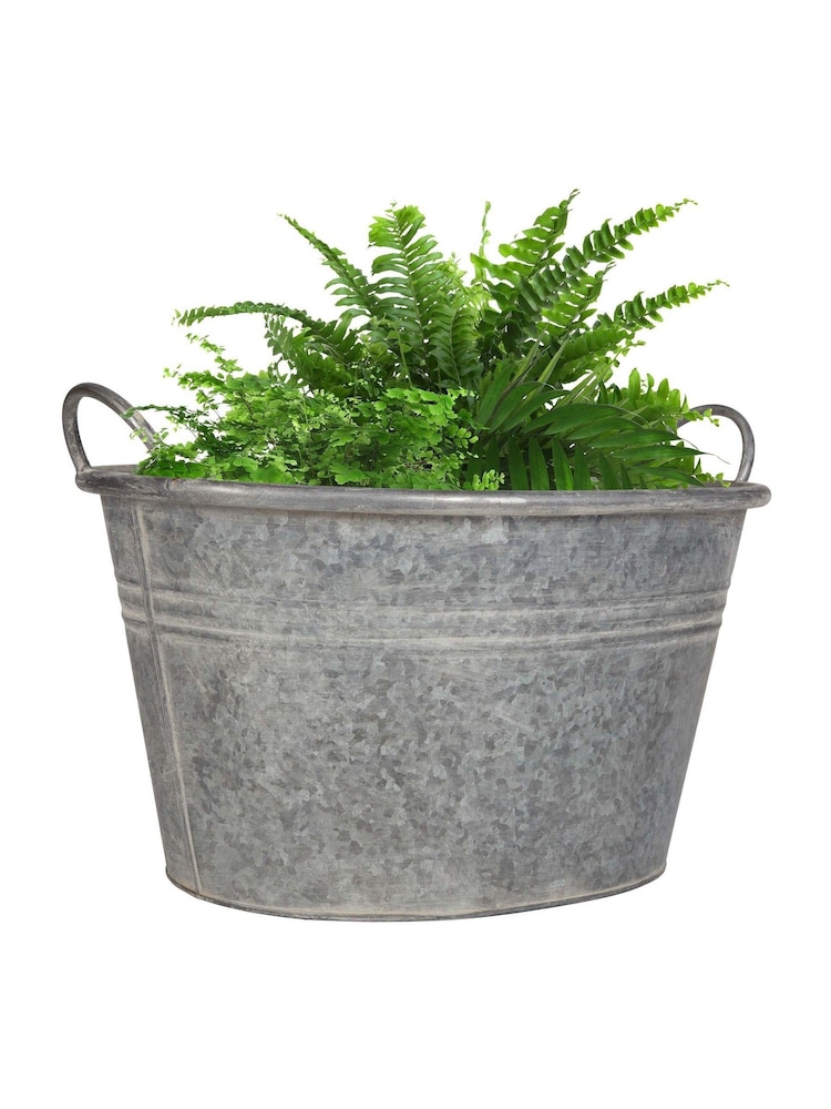 Dibor Silver Galvanised Tub Planter - Image 2 of 6