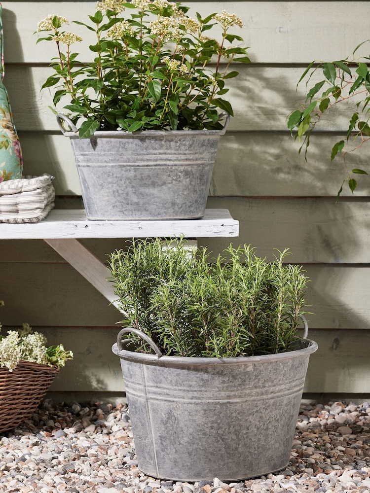 Dibor Silver Galvanised Tub Planter - Image 6 of 6