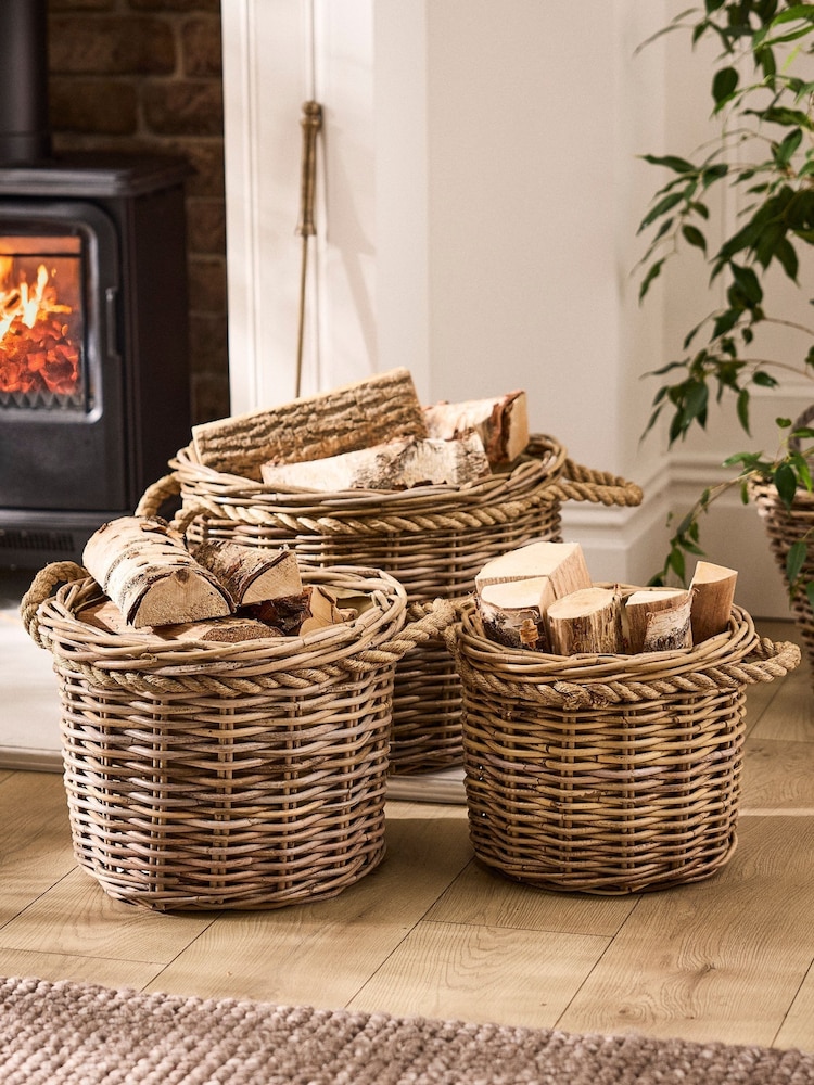 Dibor Brown Otavi Round Log Basket - Image 5 of 5 Dibor Brown Otavi Round Log Basket - Image 5 of 5