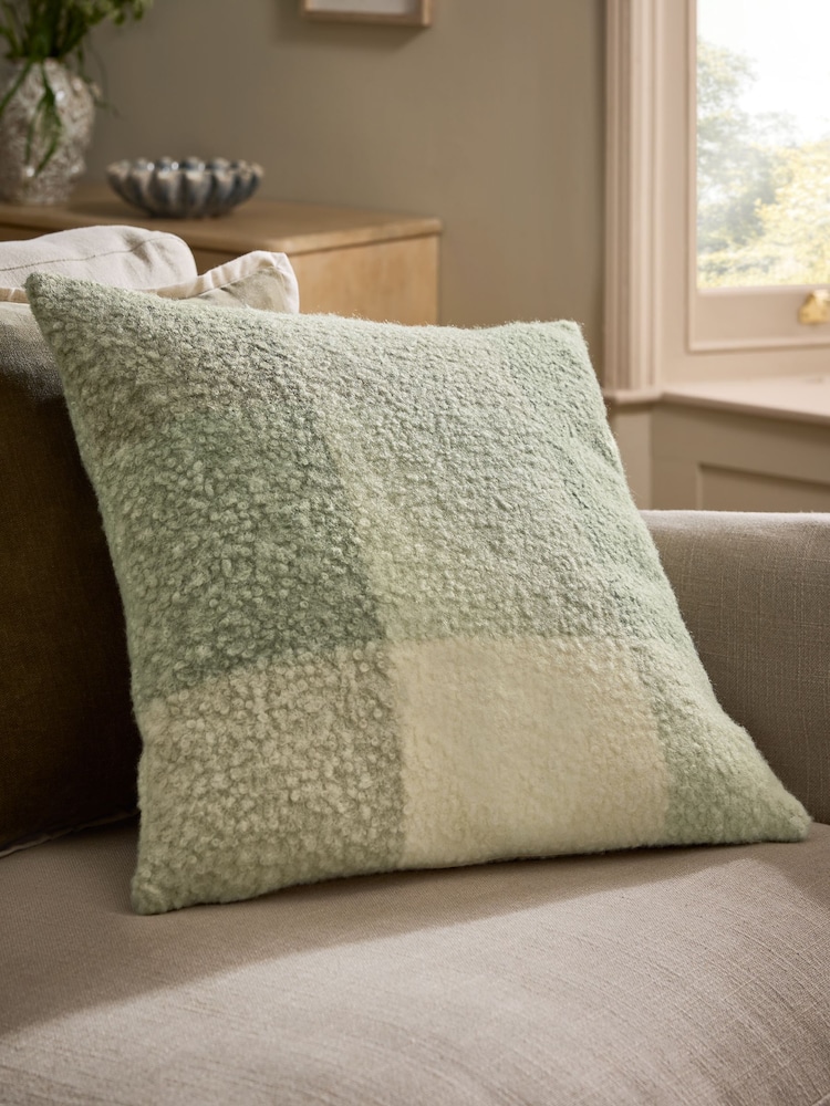 Sage Green 50 X 50cm Boucle Check Cushion - Image 1 of 4 Sage Green 50 X 50cm Boucle Check Cushion - Image 1 of 4