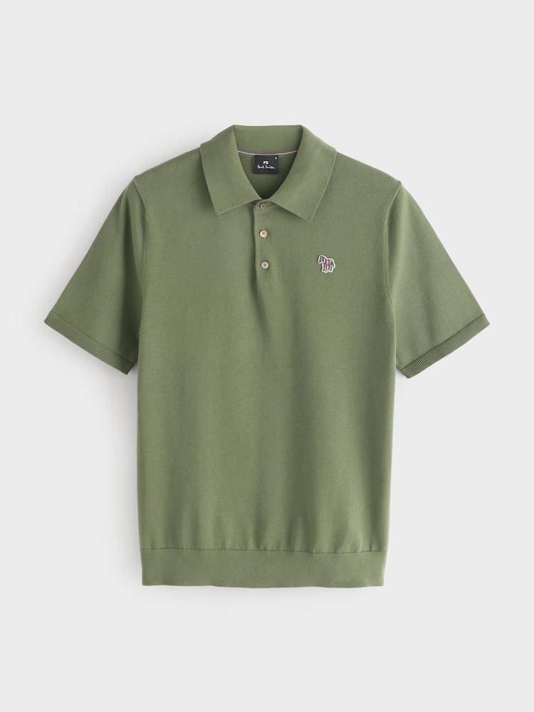 Zaļš - Paul Smith Zebra Logo adīts polo krekls - Attēls 4 no 4