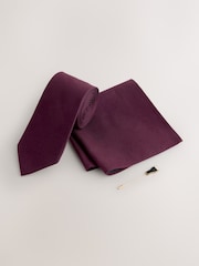 Rojo burdeos - Juego de corbata, pañuelo de bolsillo y alfiler de solapa - Imagen 1 de 4