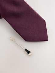 Rojo burdeos - Juego de corbata, pañuelo de bolsillo y alfiler de solapa - Imagen 3 de 4