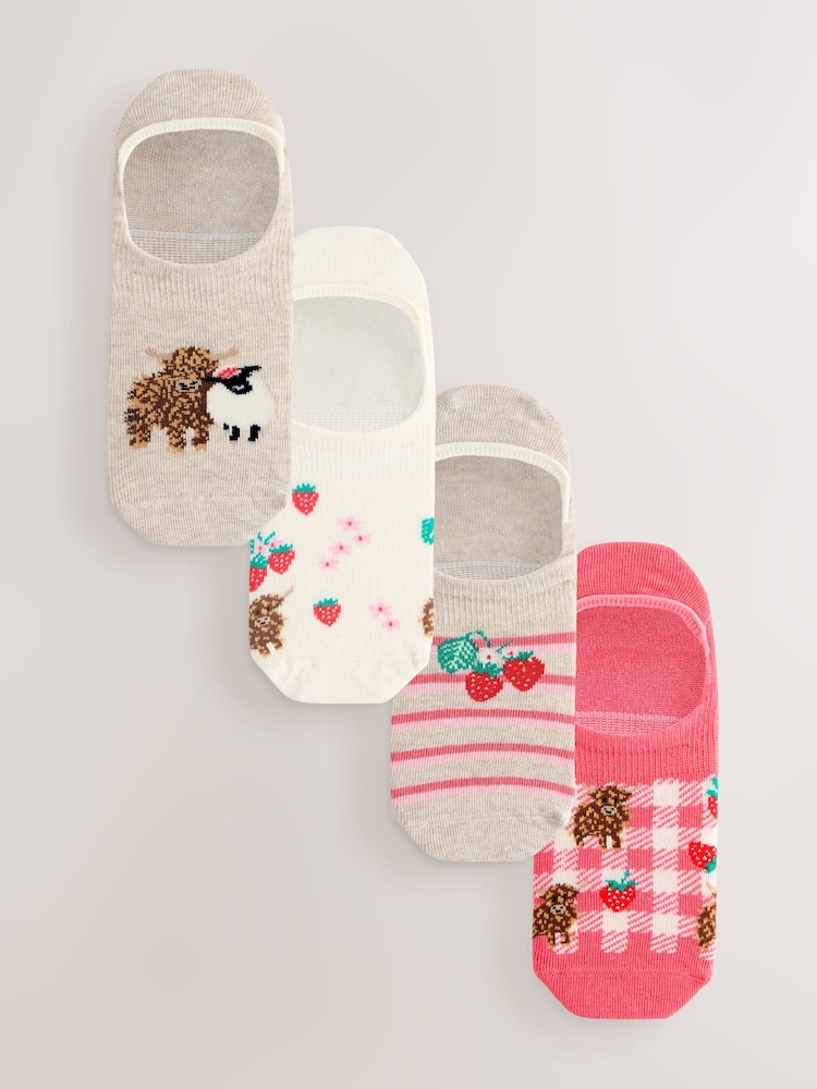 Summer Picnic Hamish the Highland Cow Invisible Trainer Socks 4 Pack - Image 1 of 7 Summer Picnic Hamish the Highland Cow Invisible Trainer Socks 4 Pack - Image 1 of 7