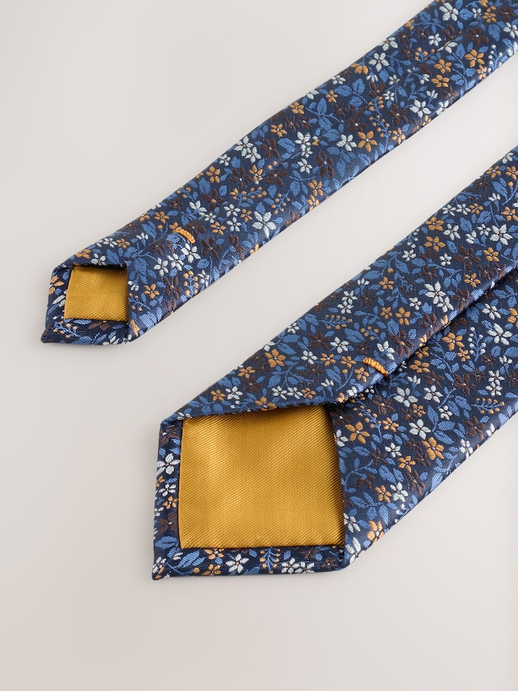 Navy Ditsy Floral Tie With Tie Clip - Image 3 of 3