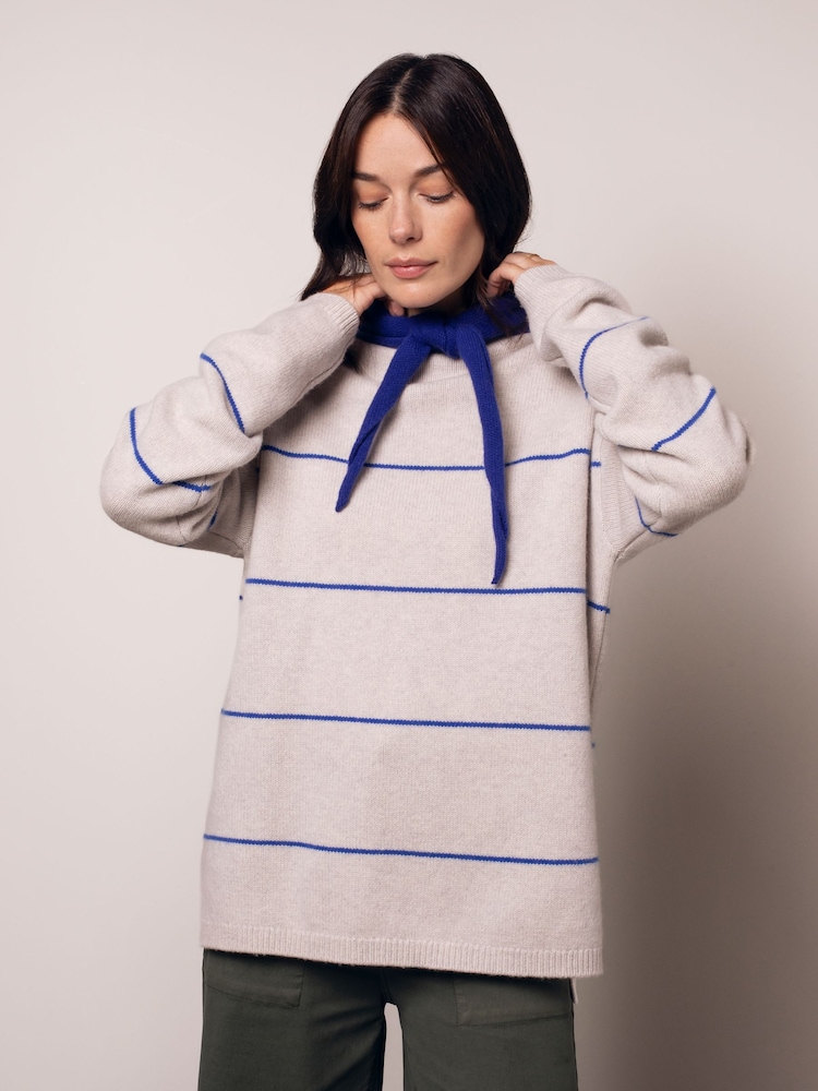 Celtic & Co. Blue Merino Blend Split Hem Slouch Funnel Neck Jumper - Image 1 of 7