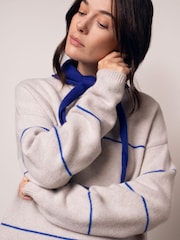 Celtic & Co. Blue Merino Blend Split Hem Slouch Funnel Neck Jumper - Image 2 of 7