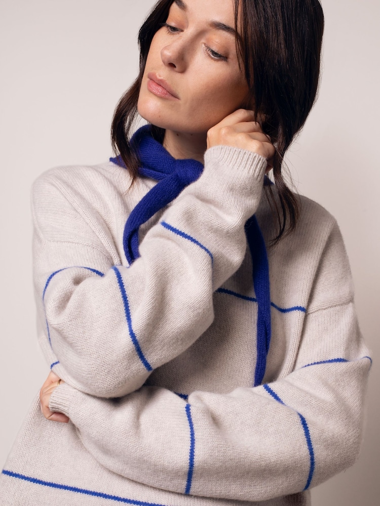 Celtic & Co. Blue Merino Blend Split Hem Slouch Funnel Neck Jumper - Image 2 of 7