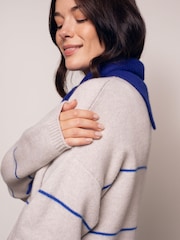 Celtic & Co. Blue Merino Blend Split Hem Slouch Funnel Neck Jumper - Image 4 of 7