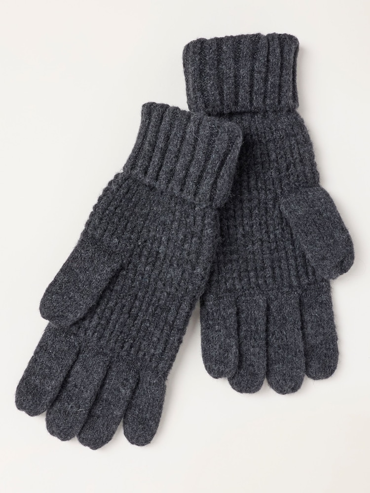 FatFace Charcoal Grey Waffle Gloves - Image 2 of 3 FatFace Charcoal Grey Waffle Gloves - Image 2 of 3