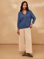Celtic & Co. Blue Linen Blend V-Neck Jumper - Image 1 of 5