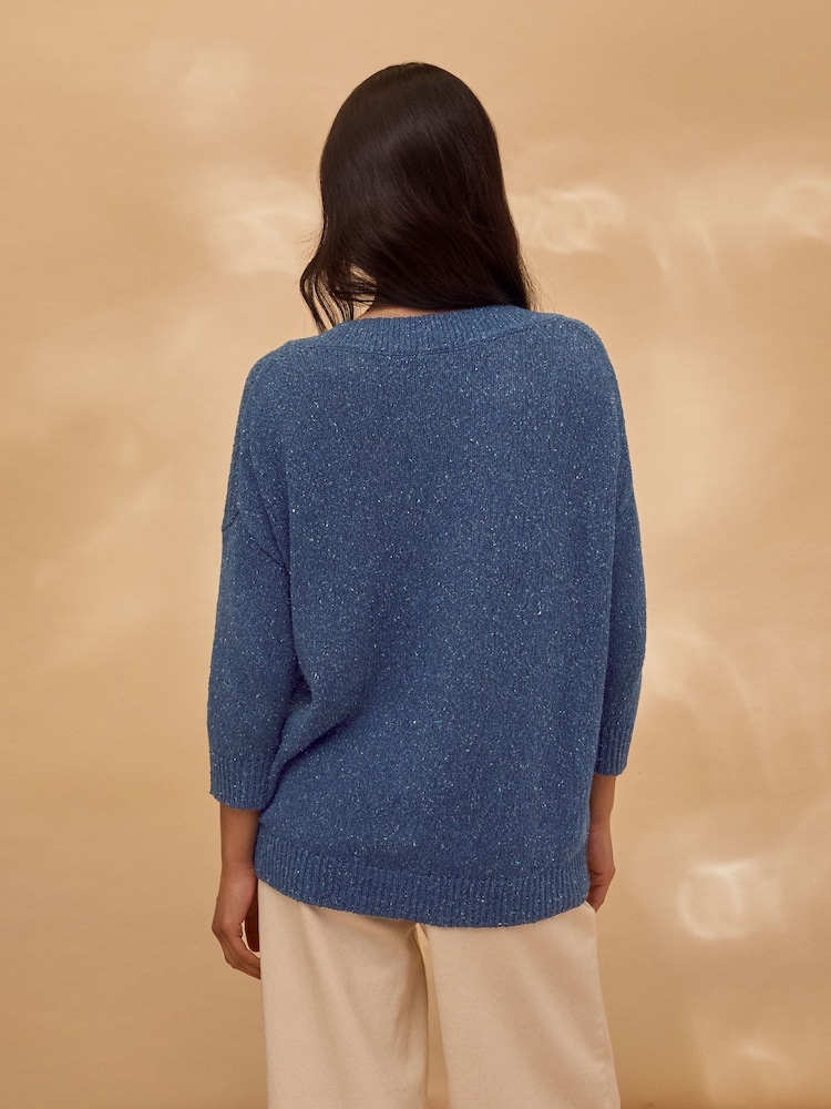 Celtic & Co. Blue Linen Blend V-Neck Jumper - Image 2 of 5