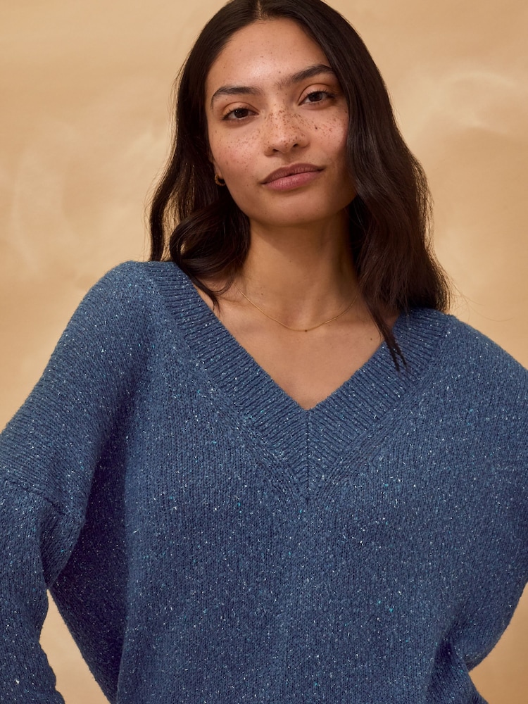 Celtic & Co. Blue Linen Blend V-Neck Jumper - Image 5 of 5