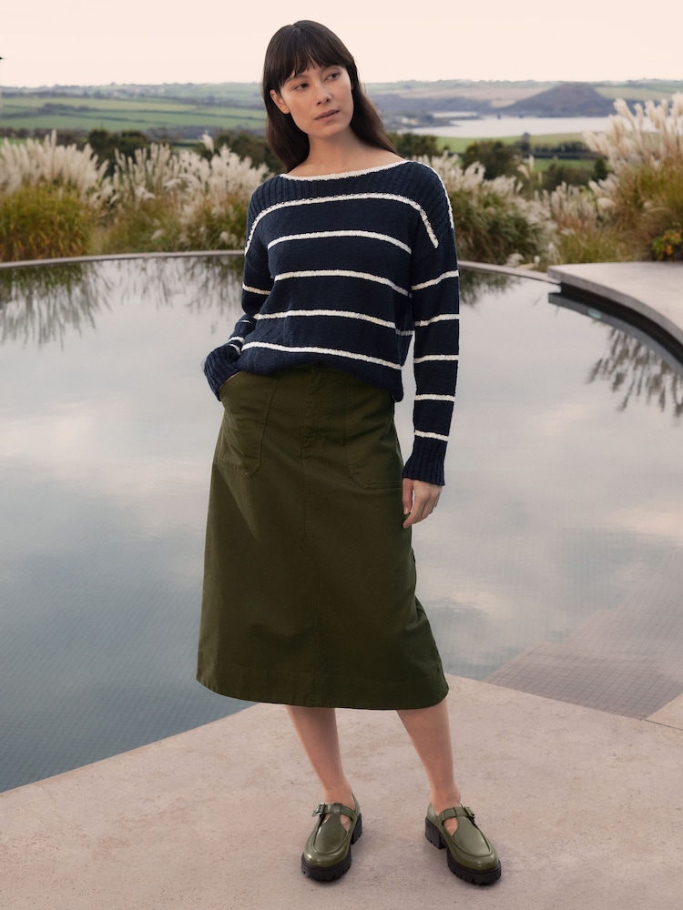 Celtic & Co. Blue Linen Blend Stripe Boat Neck Jumper - Image 1 of 8