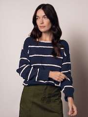 Celtic & Co. Blue Linen Blend Stripe Boat Neck Jumper - Image 2 of 8