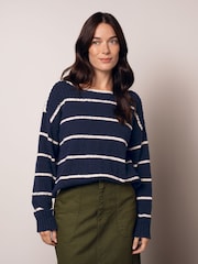 Celtic & Co. Blue Linen Blend Stripe Boat Neck Jumper - Image 3 of 8