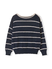 Celtic & Co. Blue Linen Blend Stripe Boat Neck Jumper - Image 5 of 8