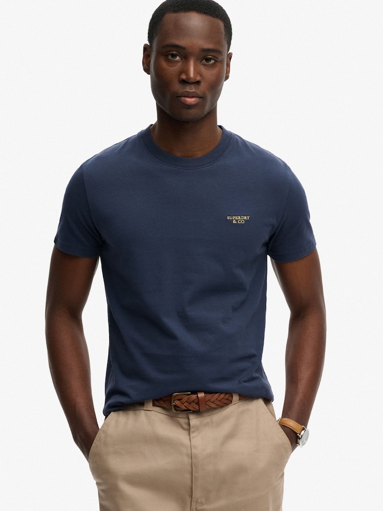Superdry Blue Essential Stacked Logo Embroidered T-Shirt - Image 1 of 7