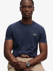 Superdry Blue Essential Stacked Logo Embroidered T-Shirt - Image 3 of 7