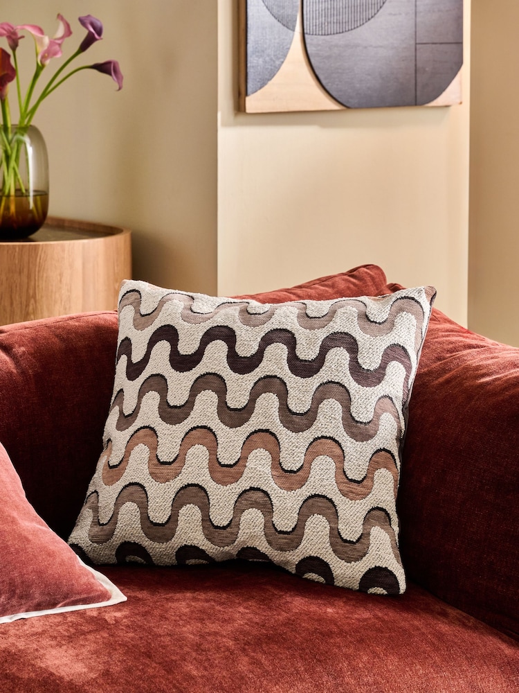 Brown 50 x 50cm Cut Velvet Wiggle Cushion - Image 1 of 5
