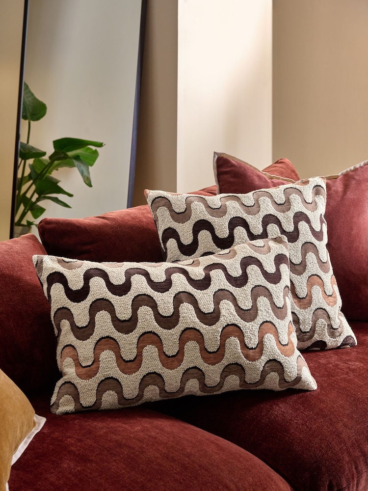 Brown 50 x 50cm Cut Velvet Wiggle Cushion - Image 2 of 5