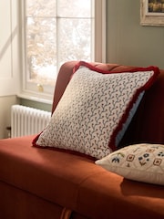 Red/Blue 50 x 50cm Trailing Floral Fringe Cushion - Image 1 of 2