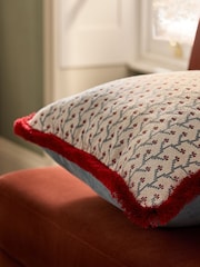 Red/Blue 50 x 50cm Trailing Floral Fringe Cushion - Image 3 of 6