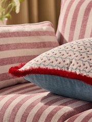 Red/Blue 50 x 50cm Trailing Floral Fringe Cushion - Image 4 of 6