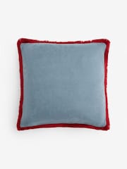Red/Blue 50 x 50cm Trailing Floral Fringe Cushion - Image 5 of 6
