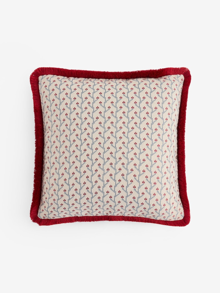 Red/Blue 50 x 50cm Trailing Floral Fringe Cushion - Image 6 of 6 Red/Blue 50 x 50cm Trailing Floral Fringe Cushion - Image 6 of 6