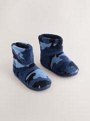 Blue Camoflage Fleece Slipper Boots - Image 1 of 5