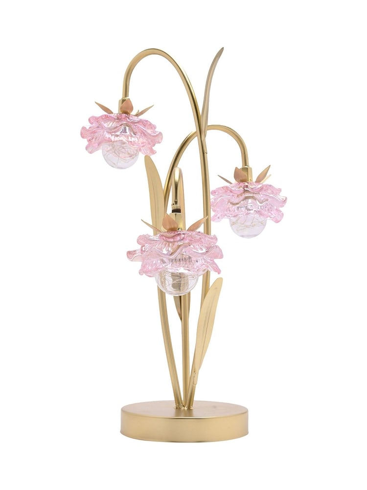 Widdop Gold 3 Stem LED Lamp With Glass Flower And Base - Image 2 of 4