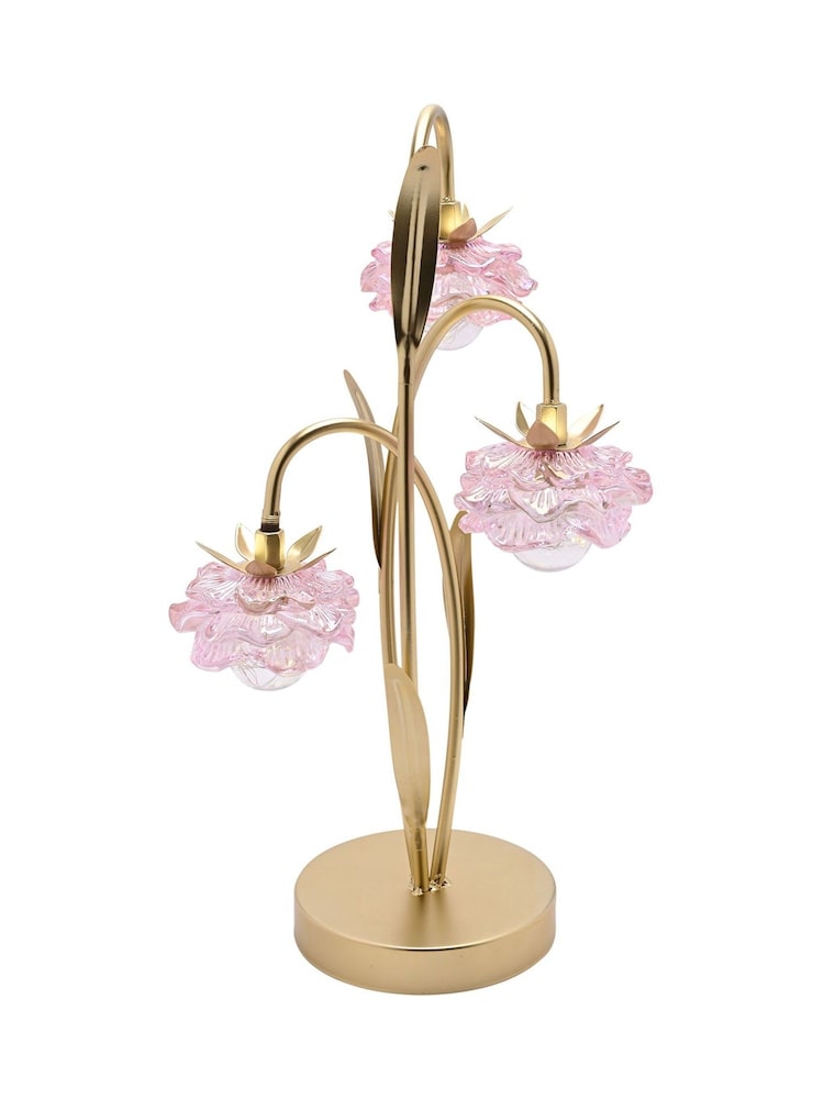 Widdop Gold 3 Stem LED Lamp With Glass Flower And Base - Image 4 of 4