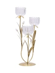 Widdop Gold 3 Stem Candle Holder With Glass On Base - Image 2 of 4