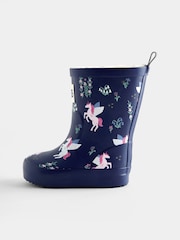 JoJo Maman Bébé Blue Unicorn Cosy Lined Wellies - Image 3 of 4
