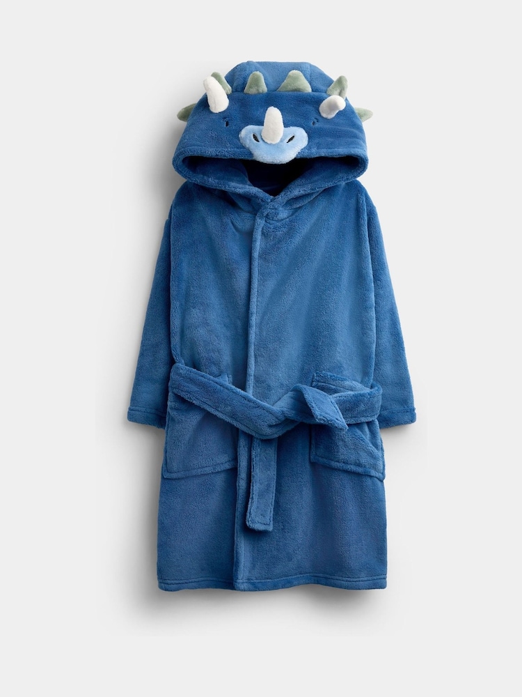 JoJo Maman Bébé Mid Blue Dinosaur Fleece Robe - Image 2 of 5 JoJo Maman Bébé Mid Blue Dinosaur Fleece Robe - Image 2 of 5