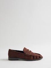 River Island Brown Faux Suede Ruched Loafers - Image 1 of 6