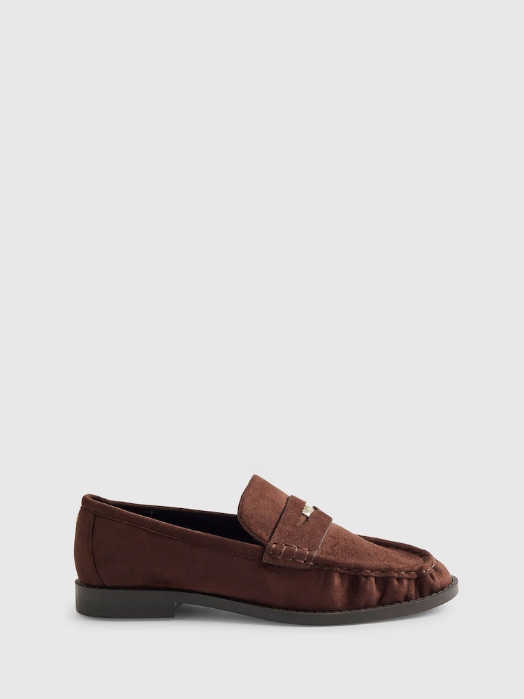 River Island Brown Faux Suede Ruched Loafers - Image 2 of 6