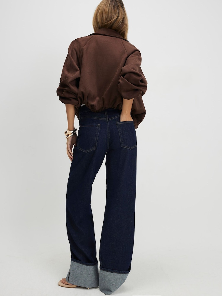 River Island Blue High Rise Relaxed Straight Turn Up Hem Jeans - Image 2 of 4