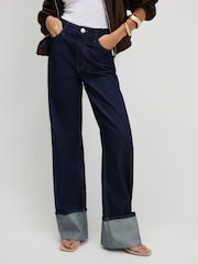 River Island Blue High Rise Relaxed Straight Turn Up Hem Jeans - Image 3 of 4