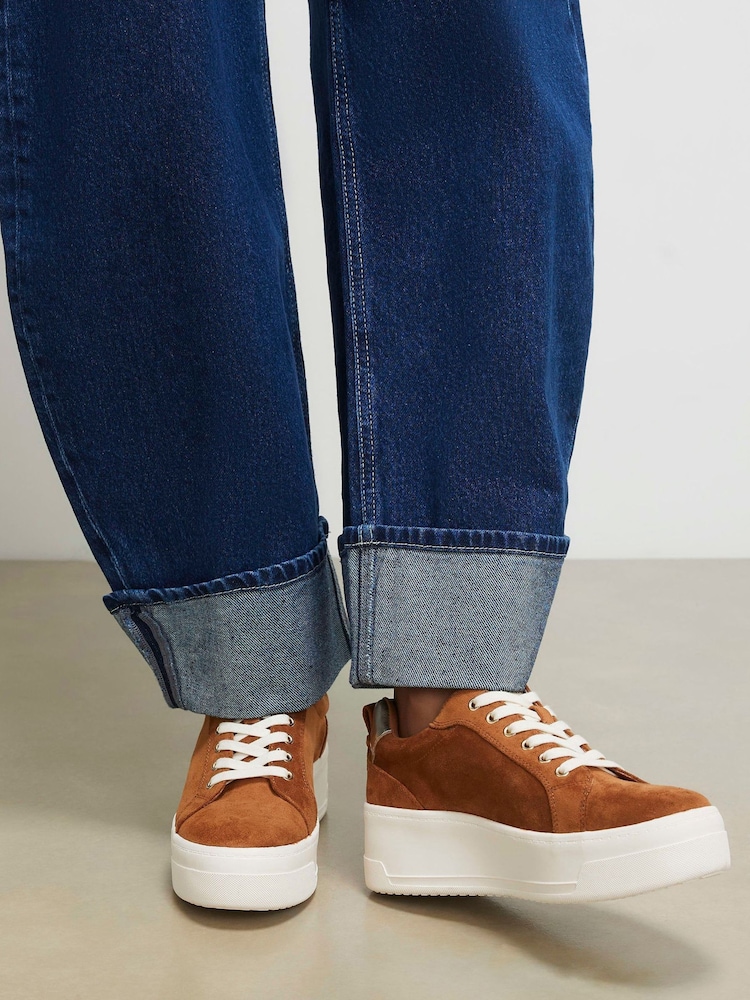 River Island Brown Faux Suede Wide Fit Buckle Flatform Shoes - Image 1 of 6