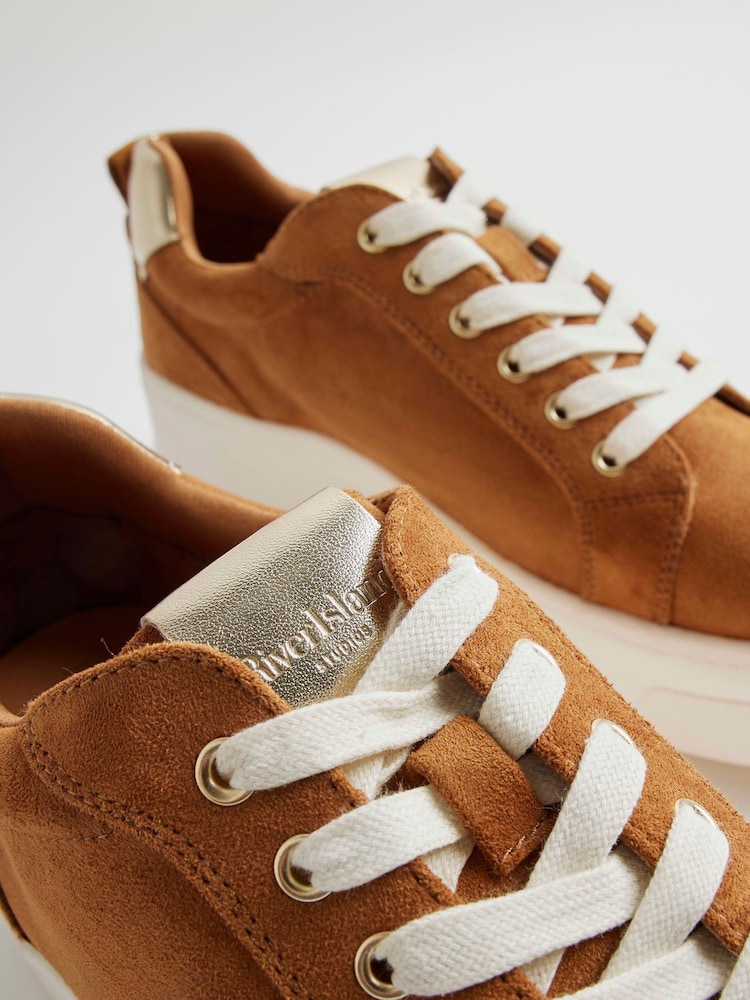River Island Brown Faux Suede Wide Fit Buckle Flatform Shoes - Image 6 of 6