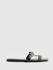 River Island Black Leather Buckle T-Bar Flat Sandals - Image 2 of 6