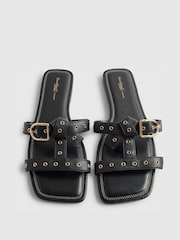 River Island Black Leather Buckle T-Bar Flat Sandals - Image 3 of 6