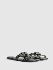 River Island Black Leather Buckle T-Bar Flat Sandals - Image 5 of 6